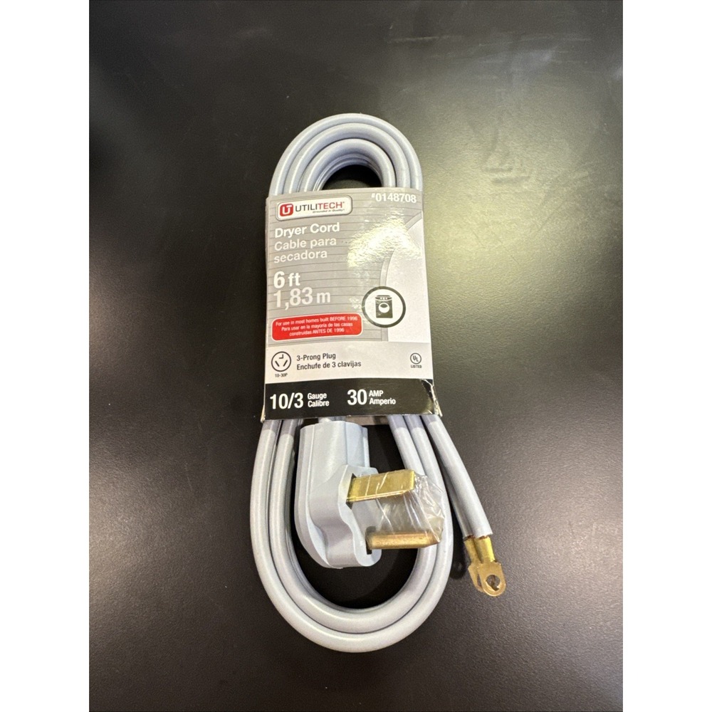 UTILITECH‎ #0148708 6-FT 3-PRONG GRAY DRYER APPLIANCE POWER CORD 30AMP [AH]